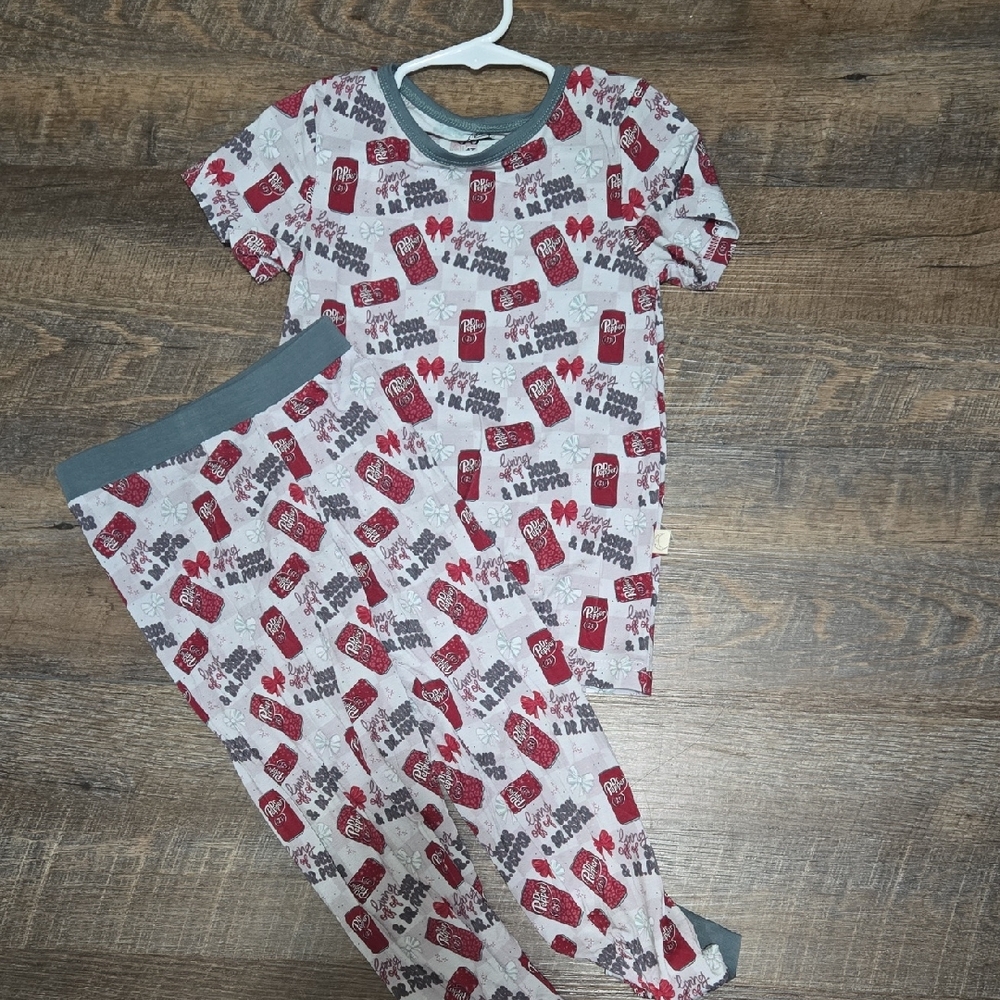 4t Bamboo Kids Red & Gray Soda Print Pajama Set